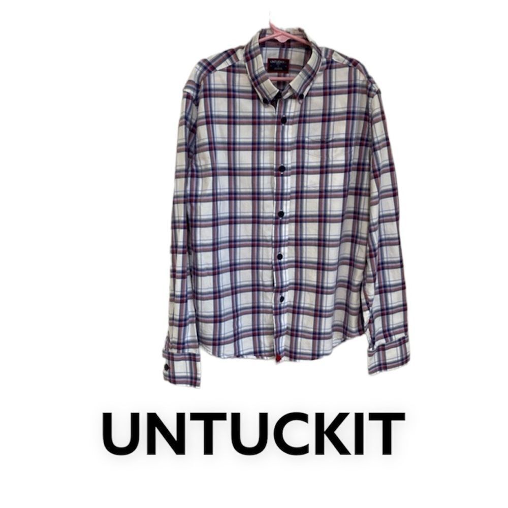 UNTUCKit Dunlop White Blue Red Plaid Button-Down Shirt 12